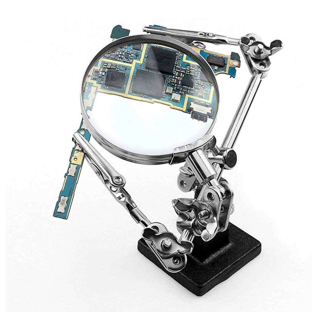 Helping Hands Magnifier Stand with Dual Alligator Clips Adjustable – FEITA 5X Magnifying Glass Perfect for Soldering, Crafting, Hobby, Micro Objects FEITA