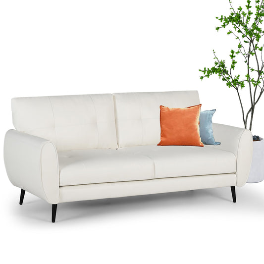 VAMEPOLE Sofa Couch, 60" Loveseat Sofa for Living Room, Mid Century Mini White Couch, Tufted Leather Love Seat Furniture, Comfy Office Sofa 2 Seat, Small Couches for Small Spaces, Bedroom, Apartment