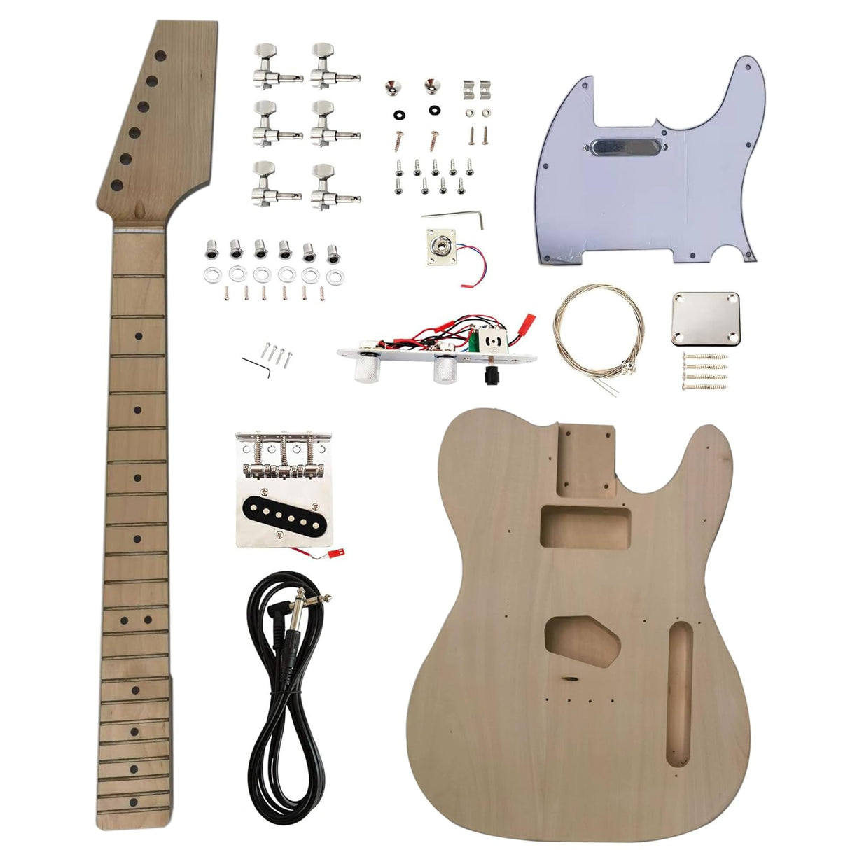 BYXSZ Unfinished DIY electric guitar kit: 6-string right hand, peach blossom wood body, maple neck, and Rosewood fingerboard chrome hardware to create your own guitar(BYXSZ-TL01) BYXSZ