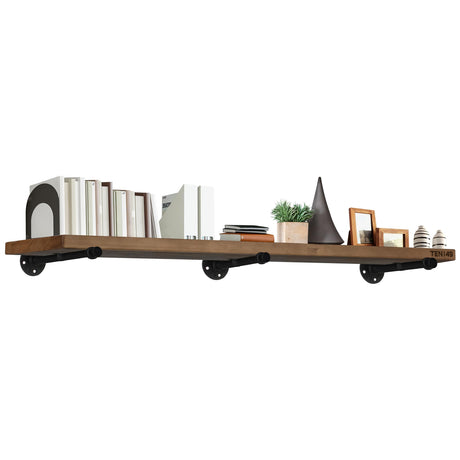 TEN49 Real Wood Rustic Floating Shelves - 60x12 Extra Large Wooden Pipe Shelving for Wall - Wall Shelf For Fireplace Mantel, Bedroom, Living Room, Kitchen, Laundry - Dark Espresso Color - Set of 1 TEN49