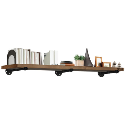 TEN49 Real Wood Rustic Floating Shelves - 60x12 Extra Large Wooden Pipe Shelving for Wall - Wall Shelf For Fireplace Mantel, Bedroom, Living Room, Kitchen, Laundry - Dark Espresso Color - Set of 1