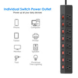 8 Outlet Heavy Duty Power Strip with 8 Individual Switches,Moutable Metal Power Strip Surge Protector 1200 Joules,6FT 14AWG Extension Cord,15A 1800W 125V 60Hz ANNQUAN