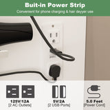 AIEGLE Large Vanity Desk Set with Sliding Lighted Mirror & Build-in Power Strip, 3 Colors LED Lighted Makeup Vanity Drawer Dressing Table with Hair Dryer Rack & Cushioned Stool, White - Power Strip AIEGLE