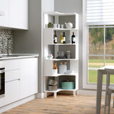 Prepac Nordik 6-Tier White Modern Mid Century Corner Bookcase, 71.5" Extra Tall White Corner Shelf with Storage, Multifunctional Freestanding Bookshelf for Home Office, Living Room, Bedroom Prepac