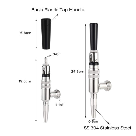 MRbrew Stout Beer Coffee Faucet, 304 Grade Stainless Steel Beer Tap Nitrogen Keg Draft Faucet, Homebrew Cold Brew Kegerator Beer Tower Tap with Standard Black Plastic Tap Handle MRbrew