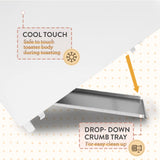 Elite Gourmet ECT-1027 Cool Touch Toaster, 7 Toast Settings Cancel Functions, Slide Out Crumb Tray, Extra Wide 1.5" Slots for Bagels Waffles Specialty Breads, Puff Pastry, Snacks, White Maxi-Matic