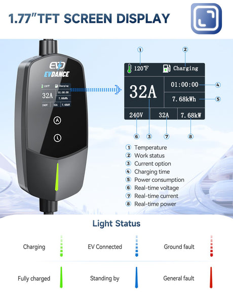 EVDANCE EV Charger (32Amp, 240V, NEMA 14-50P), 7.68kw Portable Level 2 EV Charger with 25ft Cable, Adjustable Current/Delay Chargin for Home Level 2 EVDANCE