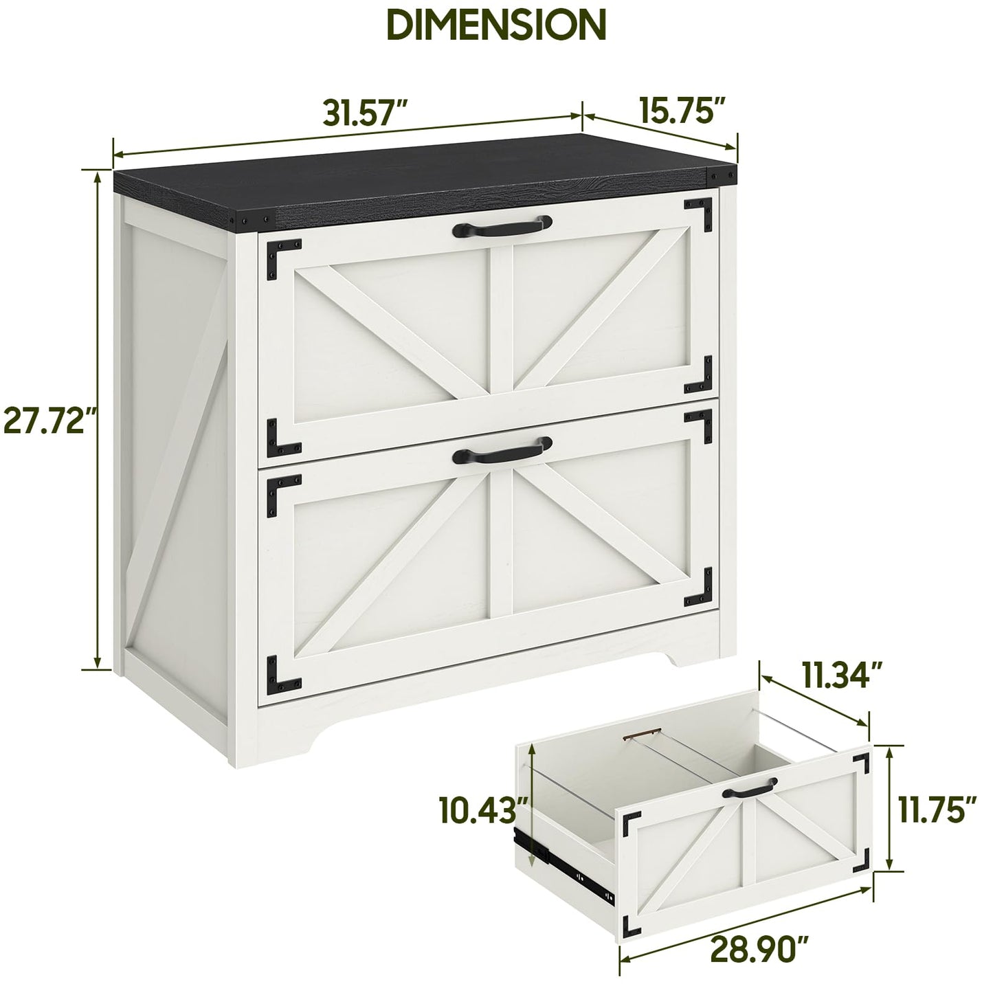 Lateral File Cabinet, 2-Drawer Farmhouse File Cabinet, Wood Filing Cabinet for Home Office School Hanging Files Letter/A4/Legal Size, Printer Stand with Office Storage Cabinet, White - WoodArtSupply