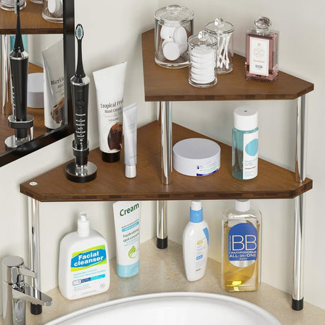 Weenson Bathroom Organizer Countertop, Bathroom Sink Organizer for Toiletries, Makeup, Skincare, Bamboo 2-Tier Kitchen Countertop Organizer for Spice Salt (Brwon) Weenson