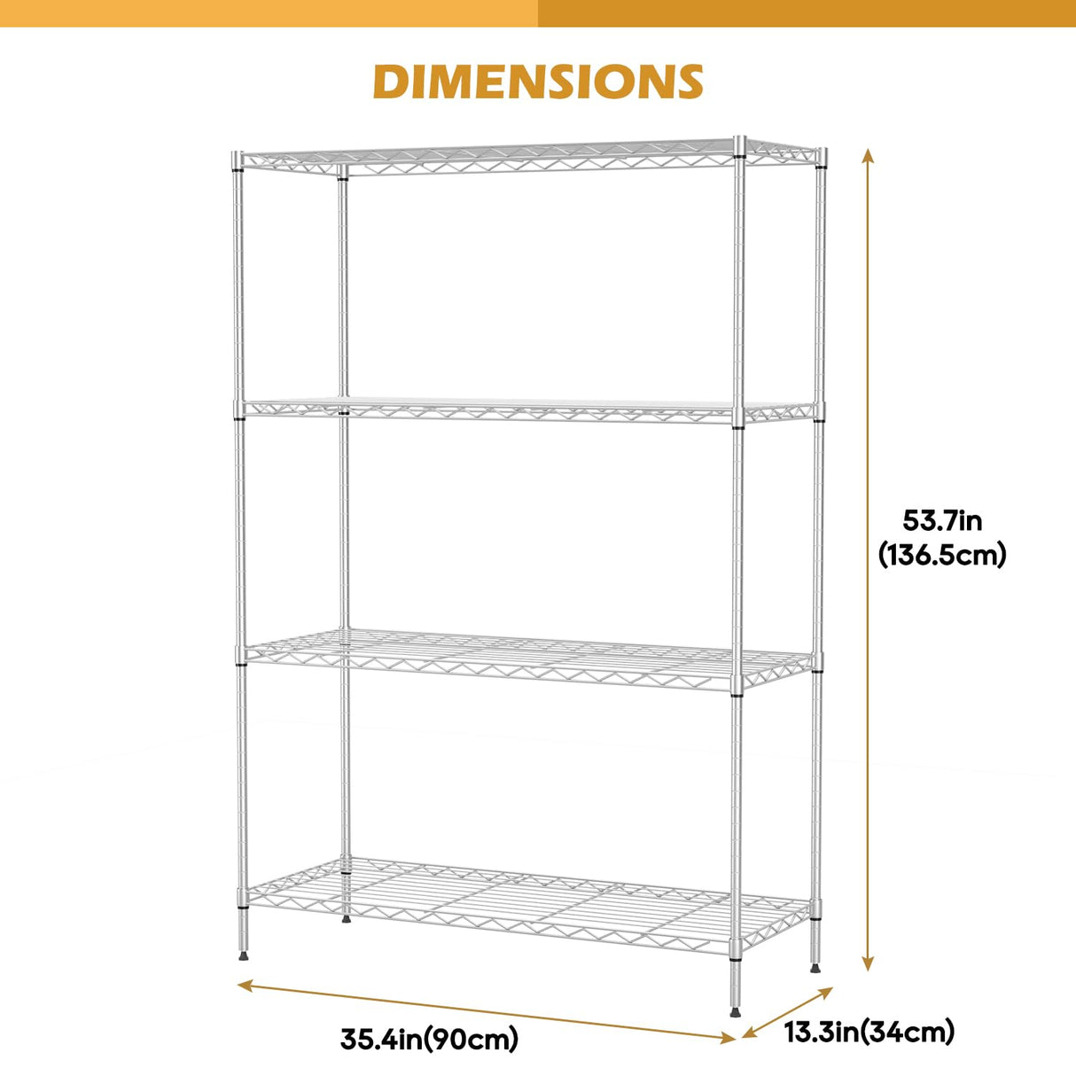 PayLessHere 4 Tier Shelving Unit 13.4" D×35" W×53.7" H Metal Shelving Standing Storage Shelf with 4 Steel Frame Adjustable Layer Racks Metal Commercial Shelf for Kitchen, Garage (Chrome) PayLessHere