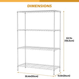 PayLessHere 4 Tier Shelving Unit 13.4" D×35" W×53.7" H Metal Shelving Standing Storage Shelf with 4 Steel Frame Adjustable Layer Racks Metal Commercial Shelf for Kitchen, Garage (Chrome) PayLessHere