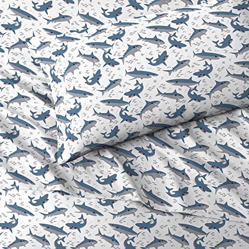 dream FACTORY Kids Sheet Set Lightweight Microfiber Bed Sheets Super Soft Easy Wash Cozy Bedding 10” Pocket - Twin, Blue Sharks dream FACTORY