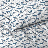 dream FACTORY Kids Sheet Set Lightweight Microfiber Bed Sheets Super Soft Easy Wash Cozy Bedding 10” Pocket - Twin, Blue Sharks dream FACTORY