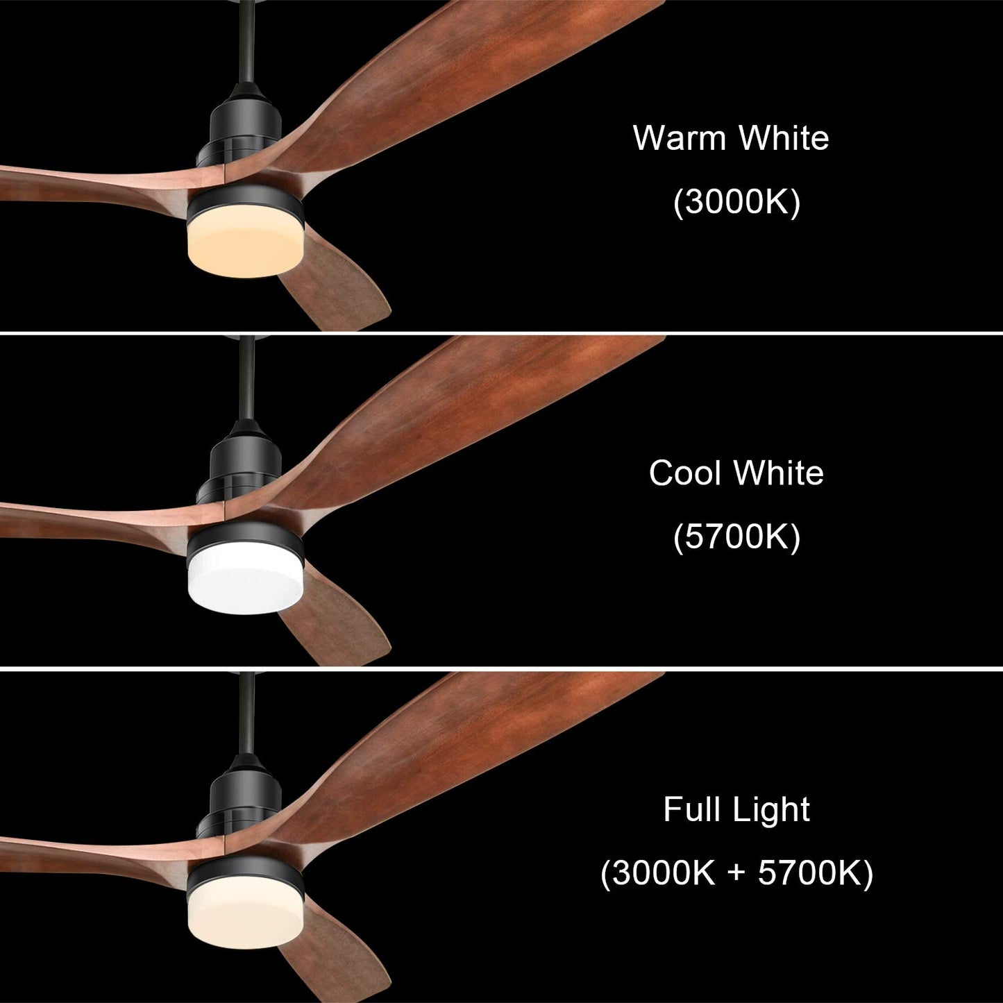 Sofucor 52 Inch Ceiling Fans with Lights and Remote Control, 3 Down Rods Outdoor Ceiling Fan with Light, Dimmable LED Light, Noiseless Motor & 3 Reversible Wood Blades