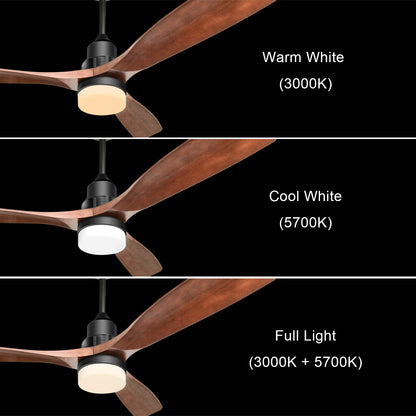 Sofucor 52 Inch Ceiling Fans with Lights and Remote Control, 3 Down Rods Outdoor Ceiling Fan with Light, Dimmable LED Light, Noiseless Motor & 3 Reversible Wood Blades