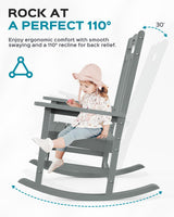Oversized Rocking Chair Outdoor, HDPE Poly Rocking Chair, All Weather Porch Rocker for Deck Patio Balcony, 380lbs, Grey Ciokea
