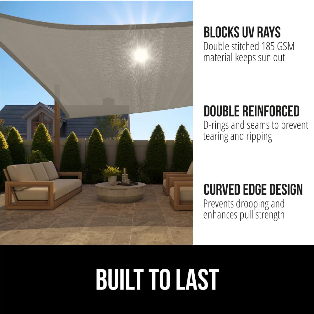 GORILLA GRIP Heavy Duty Sun Shade, UV Protection Fade Tear and Rust Resistant Rectangle Sunshade Canopy, Curved Edges Blocks Sunlight, Breathable Sail, Outdoor Patio, Lawn Garden 12x16 FT Gray Gorilla Grip