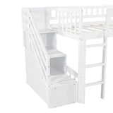 Twin Loft Bed with Slide and Stairs, Wooden Low Loft Bed Frame with Storage for Kids Girls Boys - White Bellemave