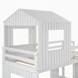 House Bunk Bed Twin Over Full with Playhouse Design for Kids - White Wood Frame by Harper & Bright Designs Harper & Bright Designs