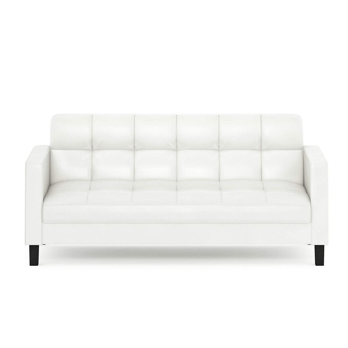 Furinno BRIVE Loveseat Sofa, Tufted Leather Upholstered 3-Seater 75" Wide Couch, Wood Frame, Easy Assembly, for Living Room, Bedroom, Plain White Leather Furinno