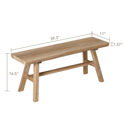 Wnutrees 39" Farmhouse Wood Bench, Rustic Solid Wood Dining Room & Entryway Bench Seat for Indoors and Outdoors, Easy Assembly, Natural