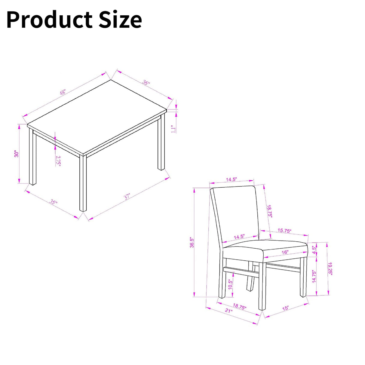 YWUFUART 48" Wooden Counter Height Rectangular Dining Table Set with 4 Chairs, 5-Piece Kitchen Table Set for Dining Room, Living Room, Kitchen, Black YWUFUART