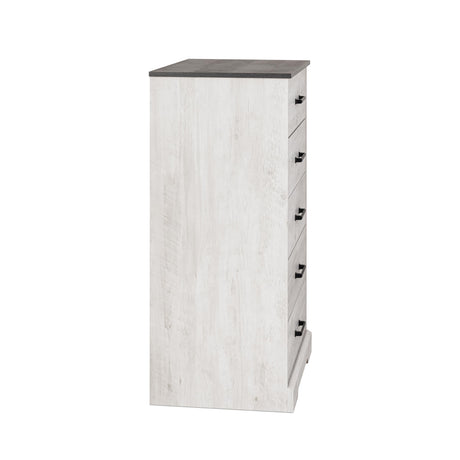 Prepac Rustic Ridge Farmhouse Dresser, Washed White Dresser for Bedroom, Chest of Drawers with 5 Drawers 18.5" D x 27.5" W x 43.5" H, ABDR-1605-1 Prepac