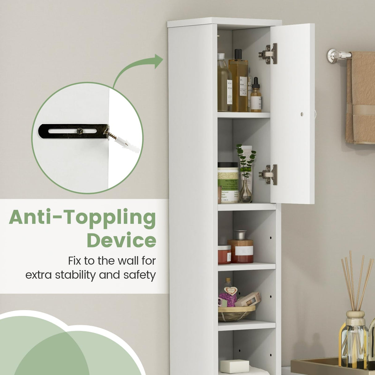 Tangkula 71" Tall Slim Bathroom Storage Cabinet with Adjustable Shelves and Drawer, Perfect for Small Spaces Tangkula