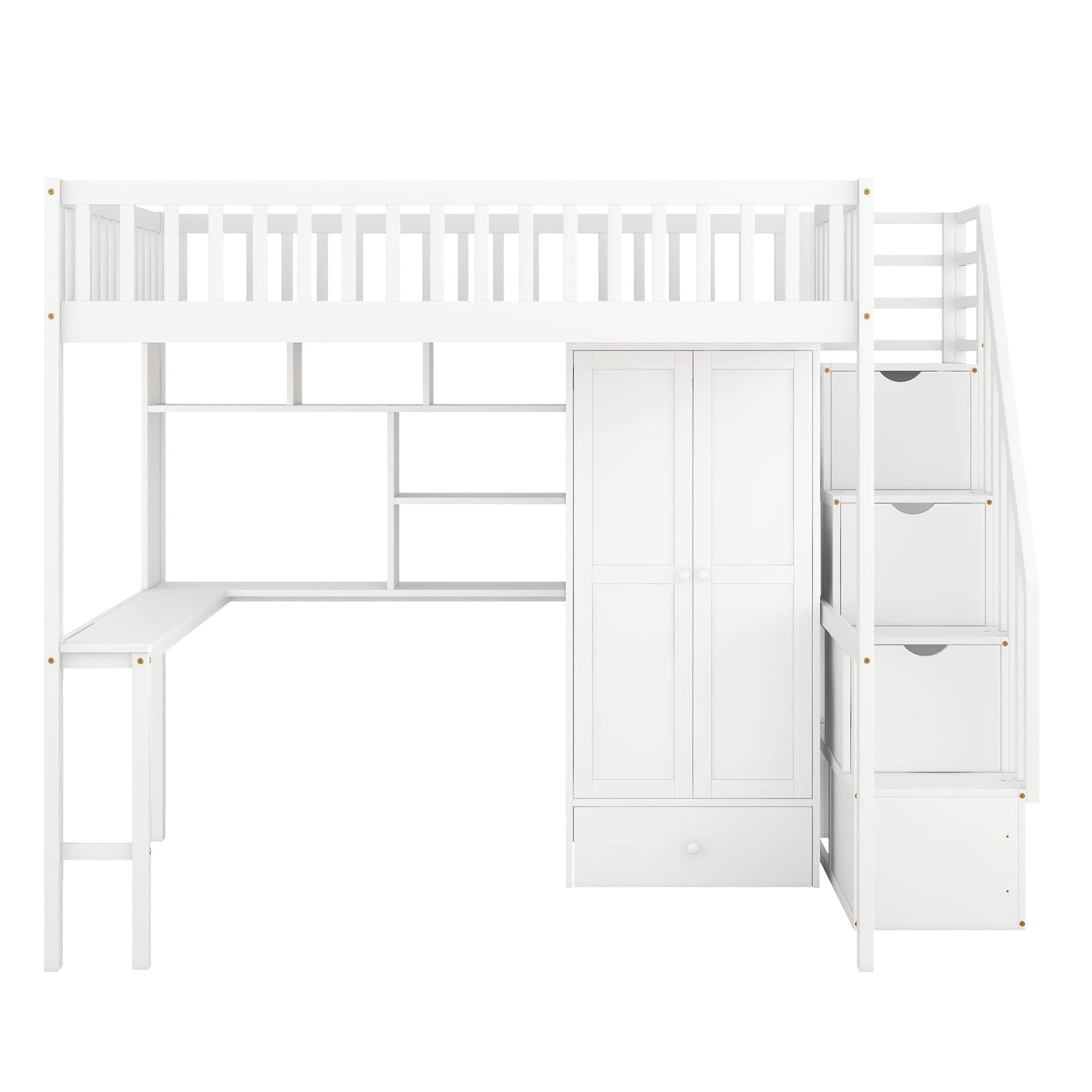 Harper & Bright Designs White Full Size Loft Bed with Integrated Storage and Workspace - WoodArtSupply