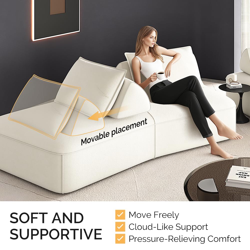 Tabaray 139" Oversized Boneless Couch, Chenille Curved Sofa, Minimalist Modular Sectional Sofa Set with Removable Backrests, 3 Pillows, Deep Seat, Modern Couches for Living Room, Bedroom, Beige Tabaray