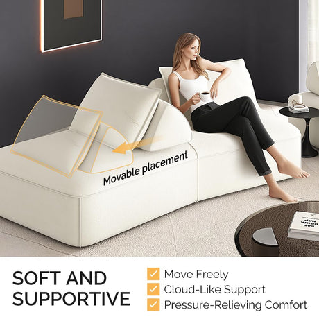 Tabaray 139" Oversized Boneless Couch, Chenille Curved Sofa, Minimalist Modular Sectional Sofa Set with Removable Backrests, 3 Pillows, Deep Seat, Modern Couches for Living Room, Bedroom, Beige Tabaray