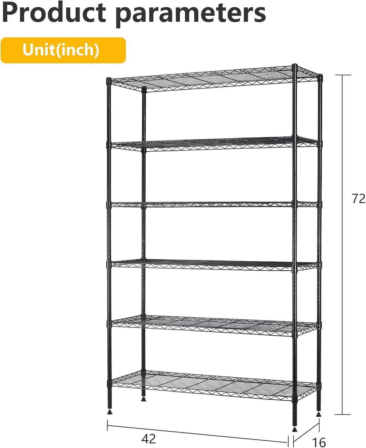 6-Tier Storage Shelves Wire Shelving Units Heavy Duty Metal Shelves Tall Steel Shelving Units Adjustable 1500lbs Capacity Rolling Shelf Racks for Restaurant Garage Pantry Kitchen, Black Generic