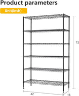 6-Tier Storage Shelves Wire Shelving Units Heavy Duty Metal Shelves Tall Steel Shelving Units Adjustable 1500lbs Capacity Rolling Shelf Racks for Restaurant Garage Pantry Kitchen, Black Generic
