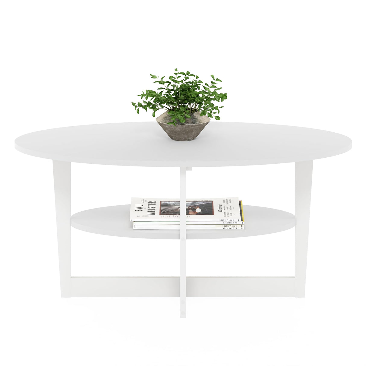Furinno Jaya Oval Coffee Table, 35.43 (W) x 16.49 (H) x 19.69 (D) inches, White Furinno