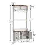 TOOBVEST Hall Tree with Shoe Storage, 5-in-1 Farmhouse Coat Rack with Shoe Bench, Standing Shoe Rack with 3 Hooks for Front Door Entrance Mudroom Entryway Bedroom Hallway Living Room, White and Walnut TOOBVEST