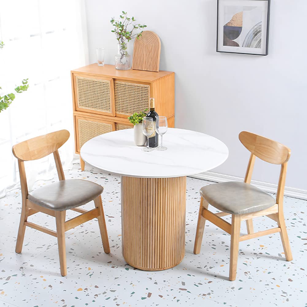 Pine Solid Wood Dining Table, BIGMAII Modern Round Kitchen White Marble Pedestal Dining Room Table Restaurant Furniture - 47.2in L x 47.2in W x 29.5in H bigmaii