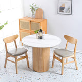 Pine Solid Wood Dining Table, BIGMAII Modern Round Kitchen White Marble Pedestal Dining Room Table Restaurant Furniture - 47.2in L x 47.2in W x 29.5in H bigmaii
