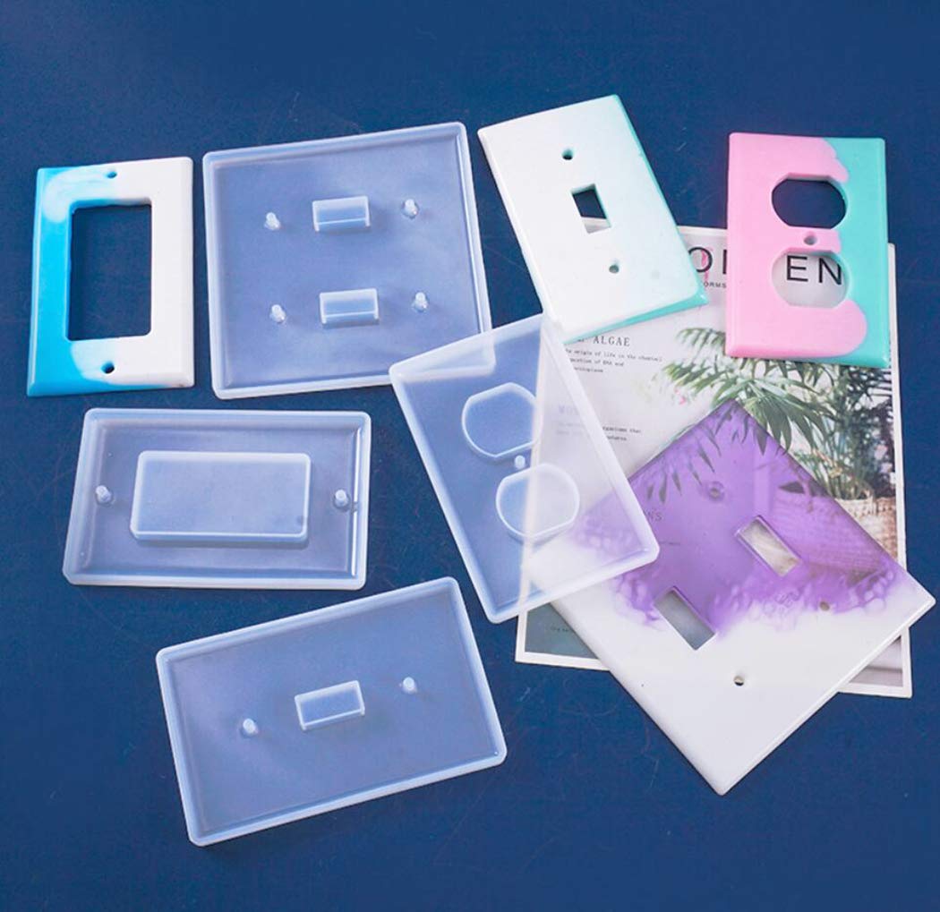 Moukiween Light Switch Cover Resin Molds, 6Pcs Switch Plate Covers Silicone Molds Standard Switch Socket Panel Epoxy Molds for Resin Casting DIY Switch Covers Crafts Home Decor Moukiween