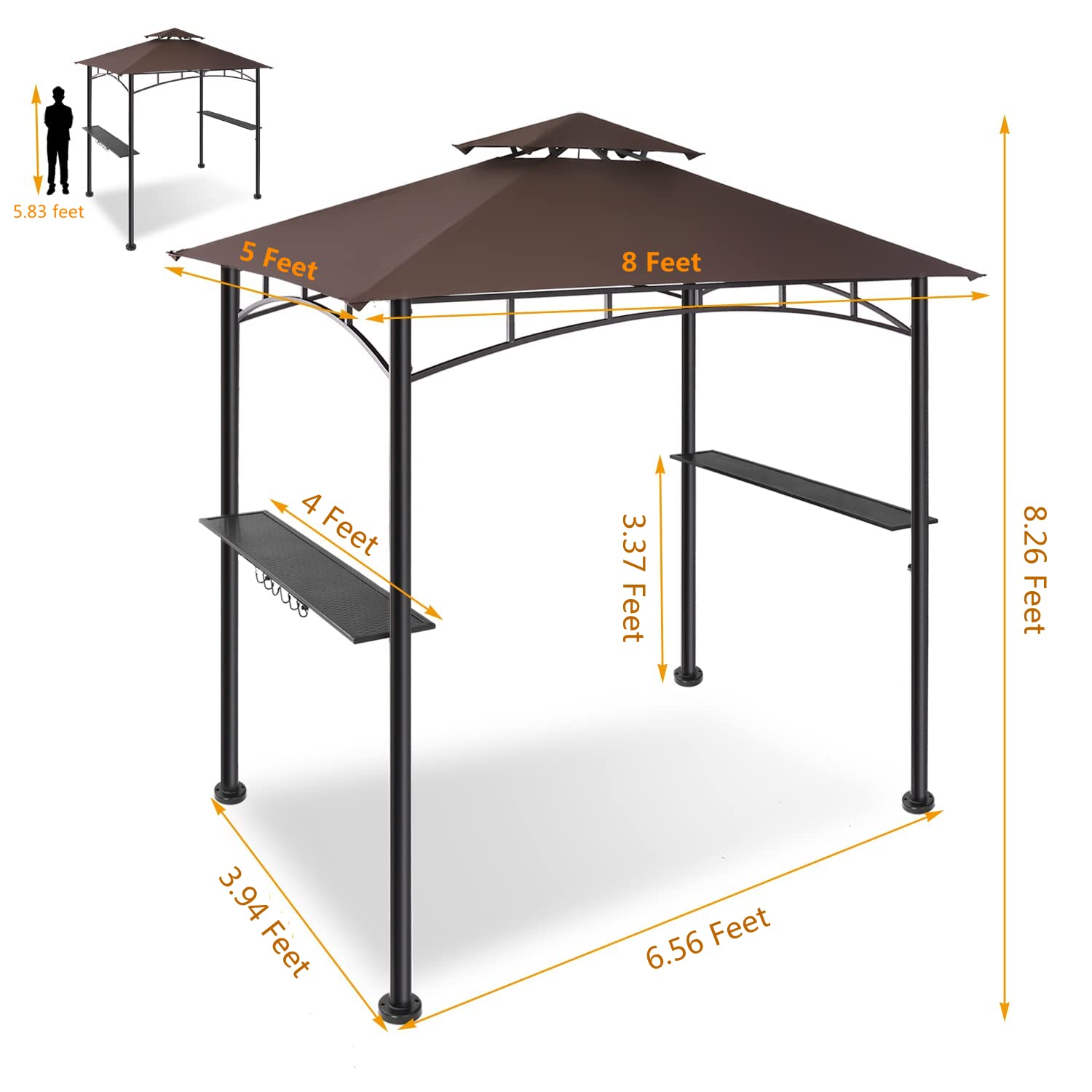 5x8ft Grill Gazebo Canopy for Patio, Outdoor BBQ Gazebo with Shelves & Extra 2 LED Light, (Brown) - WoodArtSupply