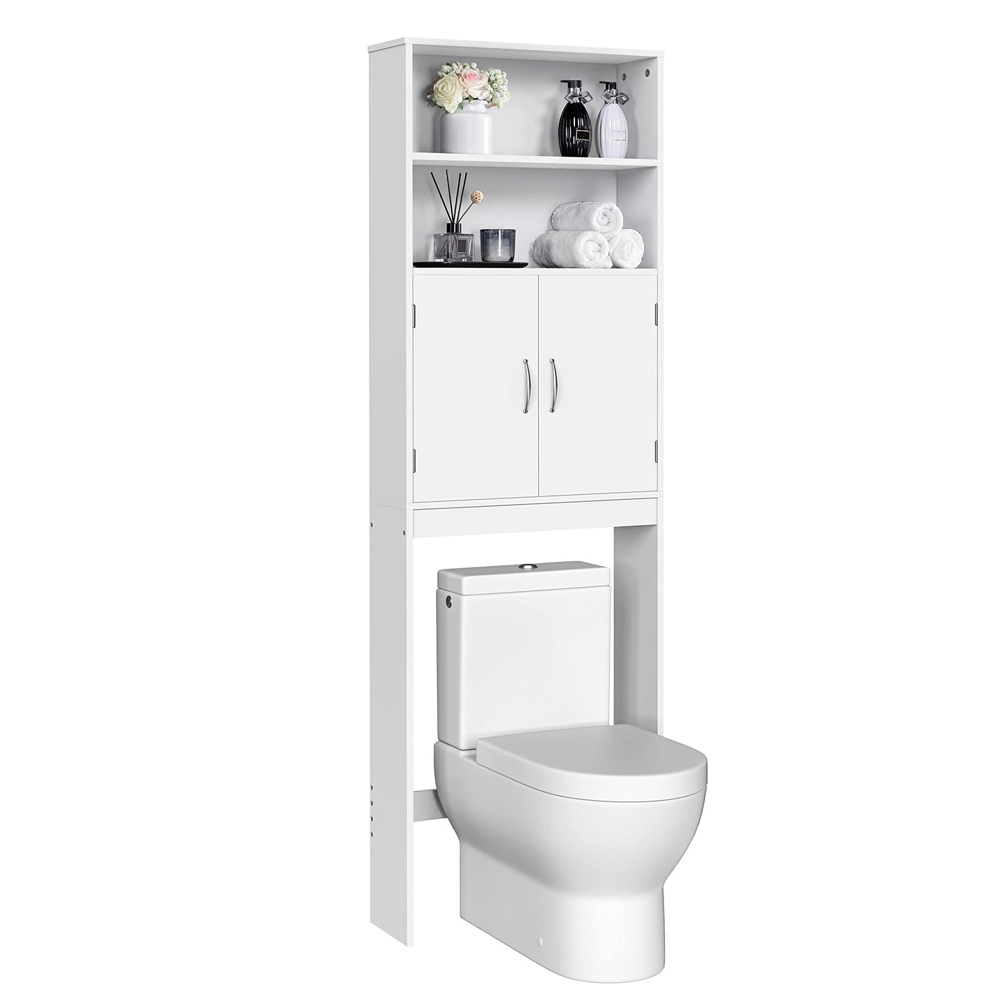 Yaheetech Over The Toilet Storage, Taller Bathroom Organizer Space-Saving Storage Cabinet with Adjustable Shelves and Double Doors, 77 in H, White