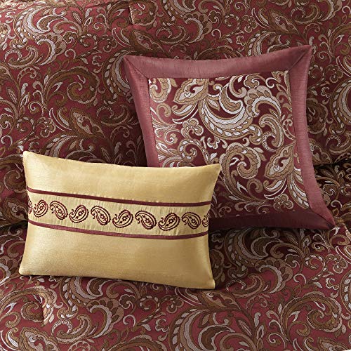 Madison Park Essentials Brystol 24 Piece Room in a Bag Faux Silk Comforter Jacquard Paisley Design Matching Curtains Down Alternative Hypoallergenic All Season Bedding-Set, King (104 in x 92 in), Red Madison Park