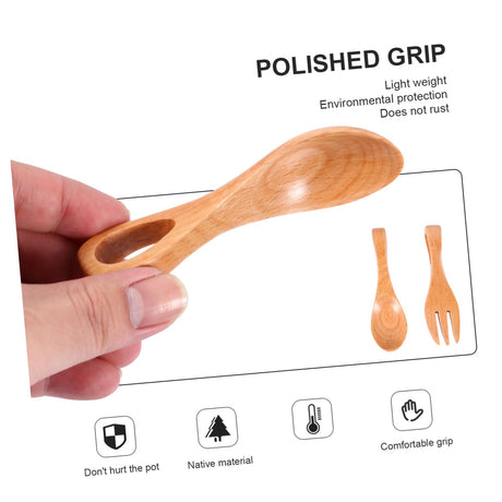 OKUMEYR 1 Set Spoon Fork Kid Wood Eating Utensils Kids Forks Baby Training Tableware Kids Cutlery Wood Kids Wooden Utensils for Eating Wood Dessert Fork Child Vintage Training Fork OKUMEYR