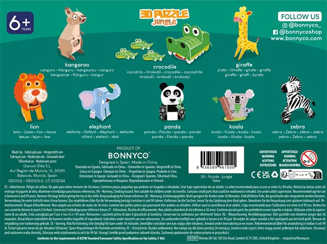 3D Puzzles for Kids Toys Pack 8 - BONNYCO | 3D Puzzle for Kids of Jungle Animals, Educational Girl and Boy Toys, Gifts for Kids, Birthday Gifts for Boys | Kid Toys, 3-D Puzzles, 3D Jigsaw, Christmas BONNYCO