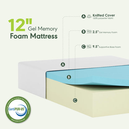 Furinno Tidur Cooling Gel Memory Foam Mattress, 12 Inch, California King