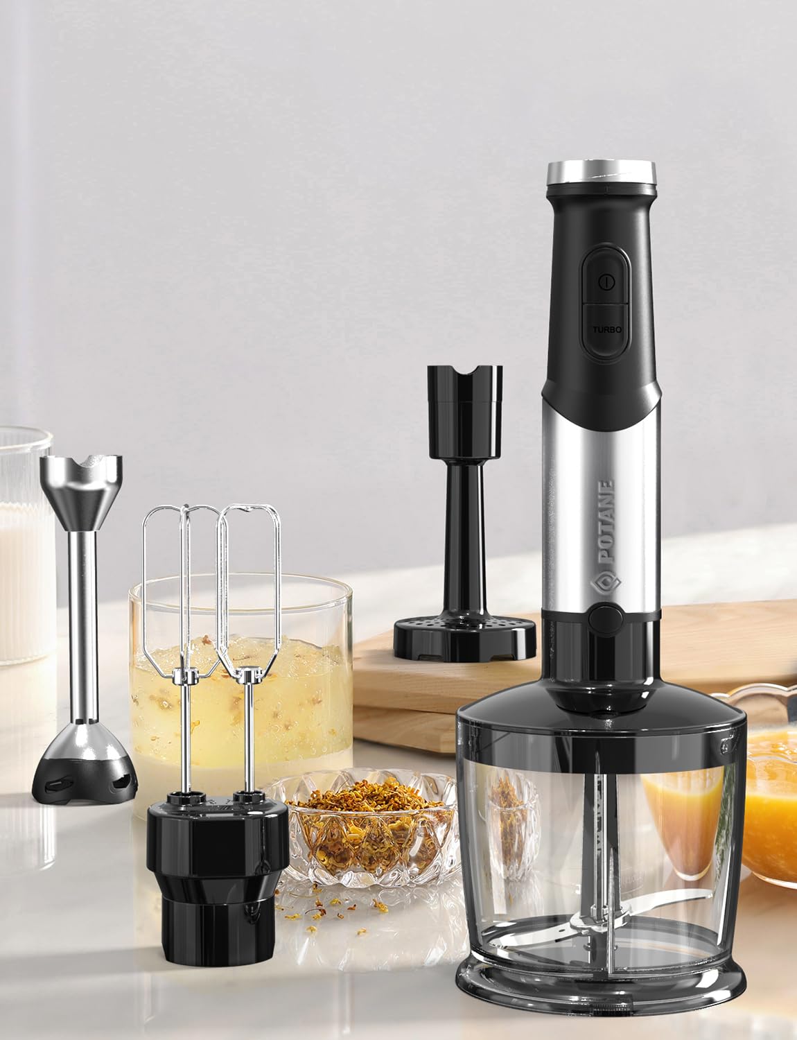 Immersion Blender, Heavy Duty Copper Motor, Stainless Steel Smart Stick with Egg Beaters, Potato Masher, Chopper/Food Processor Potane