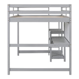 Harper & Bright Designs Full Size Gray Loft Bed with Integrated Desk, Bookshelf, and Writing Board Harper & Bright Designs