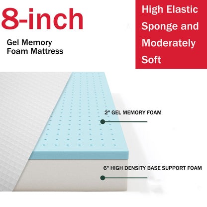 8 Inch Twin Mattress Gel Memory Foam Mattress for Cool Sleep Pressure Relief Breathable Cover Mattress Medium Firm Twin Size Mattress in a Box Cooling Gel Infused Bed Mattresses, White