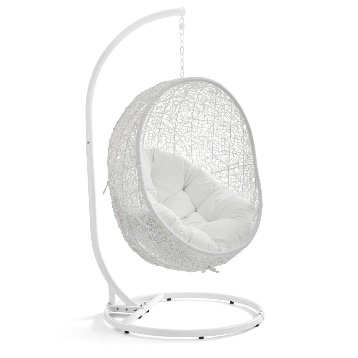 Modway Hide Wicker Rattan Outdoor Patio Porch Lounge Egg Swing Chair Set with Stand in White Modway