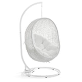 Modway Hide Wicker Rattan Outdoor Patio Porch Lounge Egg Swing Chair Set with Stand in White Modway