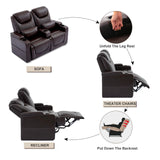 Attliahome 61" RV Loveseat Recliner, Double Recliner Furniture with 3 Arms and 2 Pillows, Wall Hugger Recliners & 135° Reclining Theater Seating (Brown PU Leather RV Couch) Attliahome